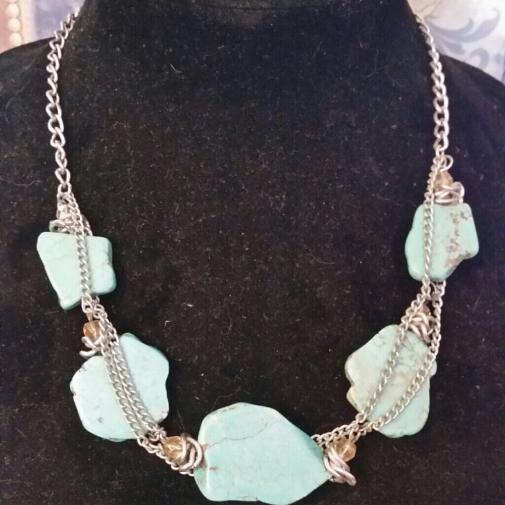 Turquoise & Chaine Statement Necklace 22-1/2"